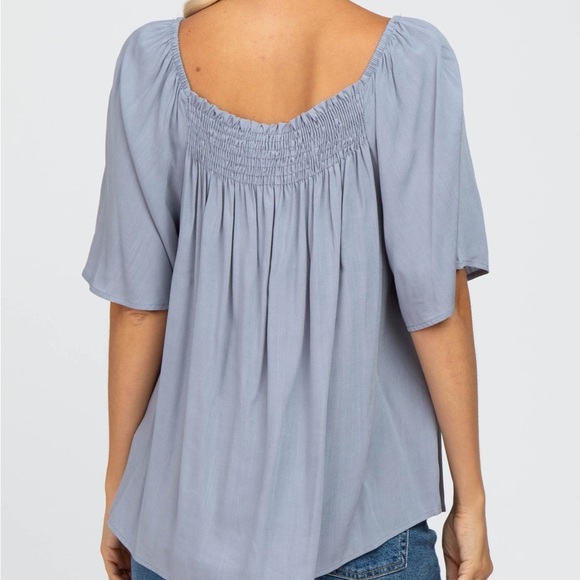 NWT Ces Femme Blue Off the Shoulder Smocked Top Size S - Picture 2 of 13
